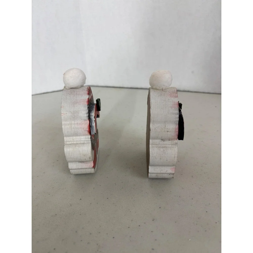 Pair of Snowman Figurines Winter‎ Holiday Christmas Decor wooden
